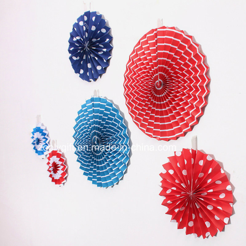 Foldable Party Decoration Hanging Handmade Paper Wheel Fan Rosette with Rope and Sticker