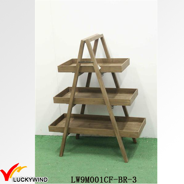 Portable Antique Display Solid 3 Tier Wooden Shelf