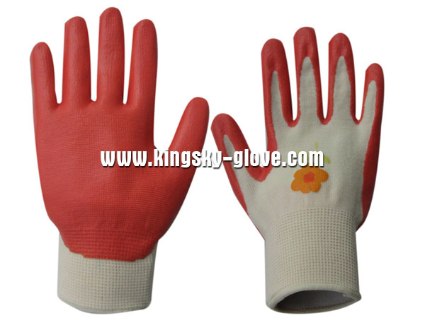 Red Nitrile Coated Open Back Garden Glove-5028