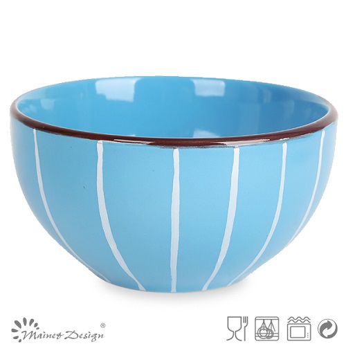 Multi-Color Glazed with White Line Ceramic Rice Bowl