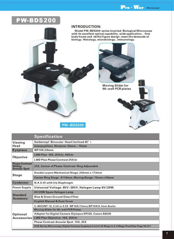 Professional Inverted Biological Microscope (PW-BDS200)