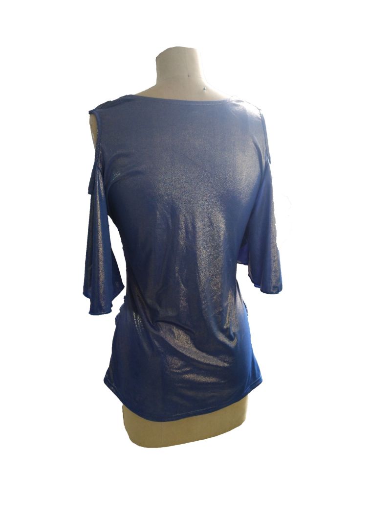 Latest Shiny Blue V-Neck 3/4 Sleeve Women's T-Shirt