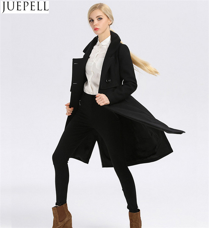 New Women Long Section Thick Wool Coat Factory Fashion Models Double-Breasted Women Polyester Coat