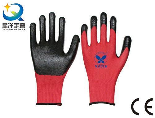 13 Guage Polyester Shell Natrile Coated Safety Work Glove (N7003)