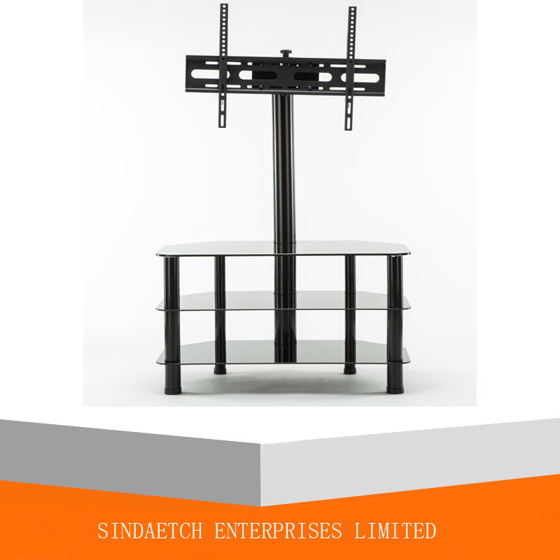 TV Mounting Glass Center Black Steel TV Stand