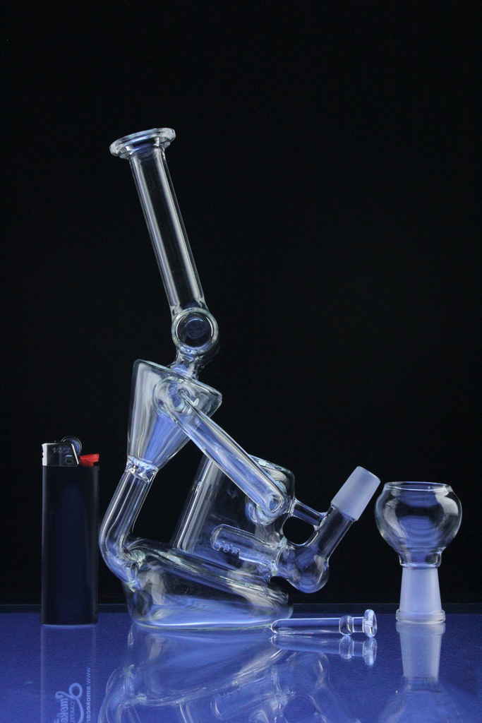 Double Chambered Dual Recycler Hookah Glass Smoking Water Pipes (ES-GB-312)