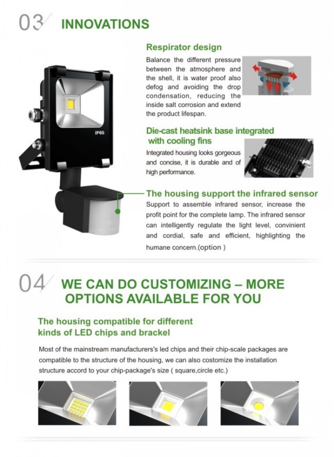 Black Color Slim 10W Outdoor High Power LED Projector Lamp