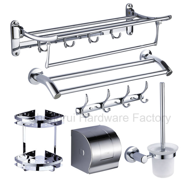 Wall Mounted Adjustable Stainless Steel Shower Room Double Round Towel Bar with Hook