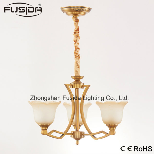 Pendant Lighting Luxurious Bronze Color Chandelier Light with Flower Glass Shape D-6115/3