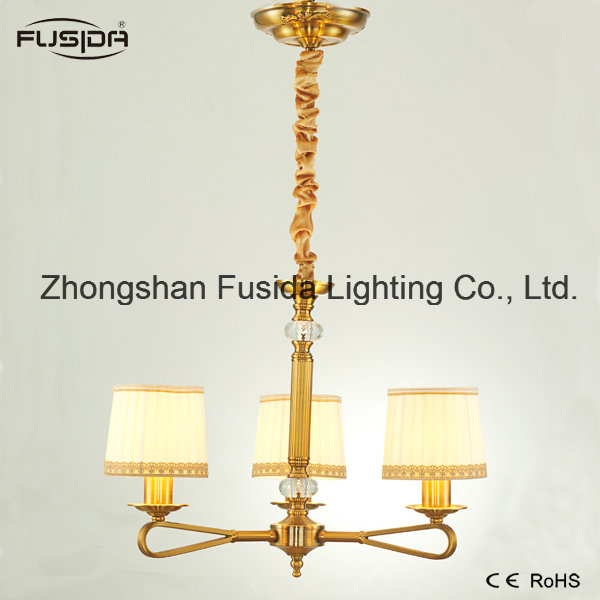 Arabian Bronze Chandelier Lights with White and Gold Fabric Shade D-6017/3