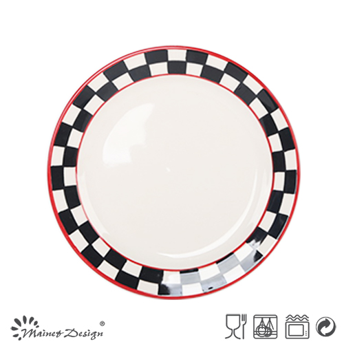 16PCS Hand Painting Dinner Set Checked Design and Red Rim