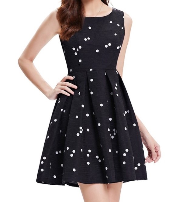 White Polka Dots Black Sexy Fashion Summer Women Lady Dress