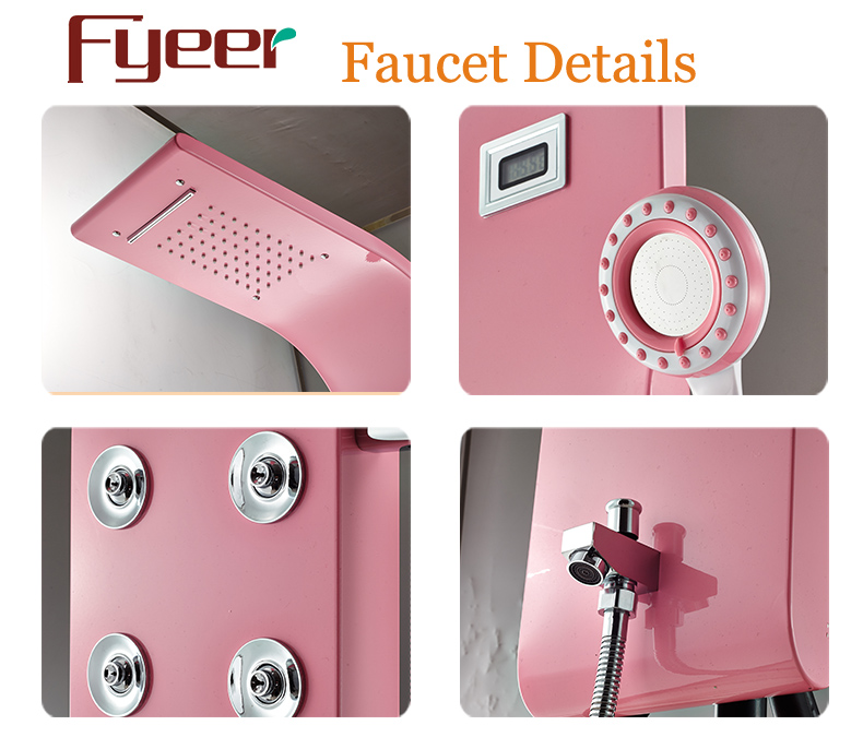 Fyeer Pink Rainfall Stainless Steel Shower Panel with Temperature Display