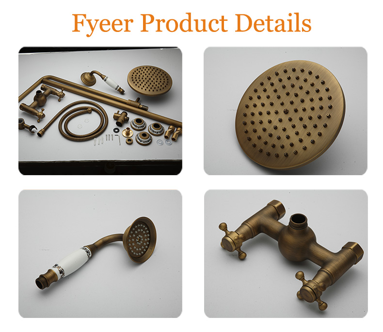 Fyeer High Quality Antique Brass Bathroom Rainfall Shower Set