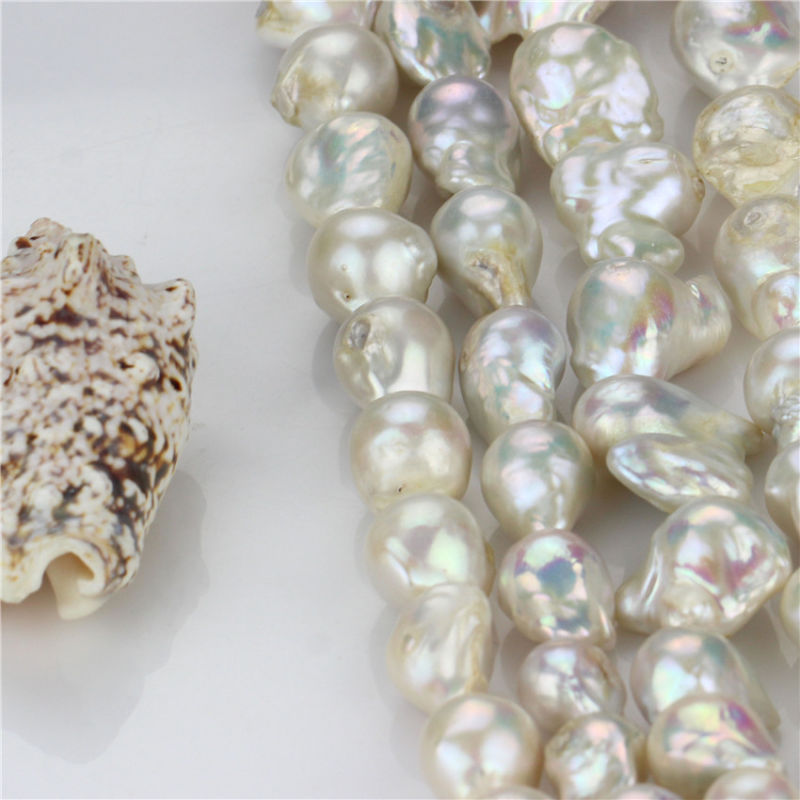 Irregular Shape Pearl Strand 15-16mm AA- Nucleated Freshwater Pearl Strand Wholesale