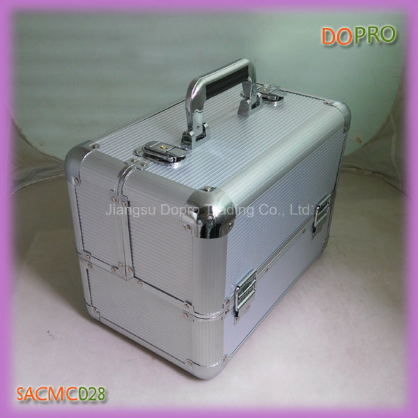 Silver Striped ABS Surface Aluminum Portable Makeup Vanity Case (SACMC028)