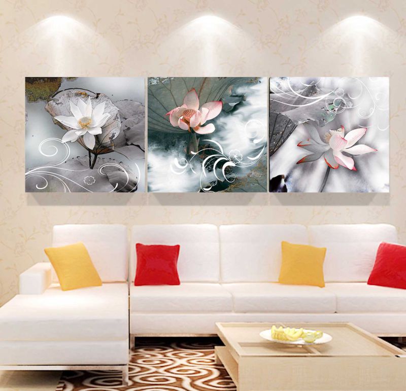 3 Panel Wall Art Oil Painting Lotus Painting Home Decoration Canvas Prints Pictures for Living Room Framed Art Mc-258