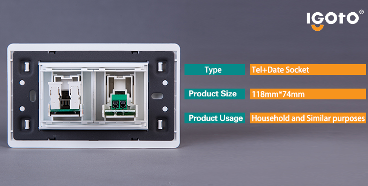 118*74mm White Color Tel Socket with Data Socket