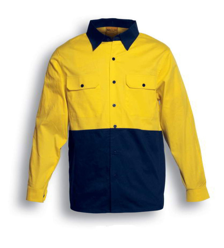 100% Cotton Long Sleeve Hi Vis Twill Safety Work Shirt