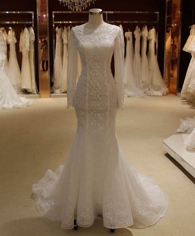 Mermaid Illusion Neck Long Sleeve Wedding Dress