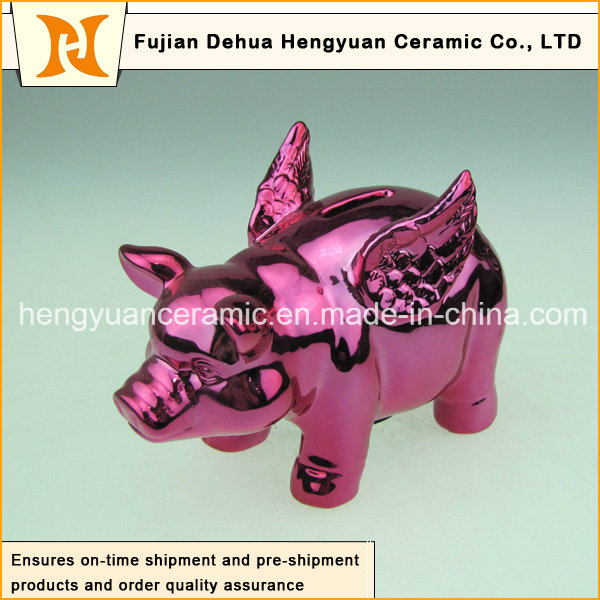 Lovely Pink Ceramic Pig Piggy Bank for Home Decoration