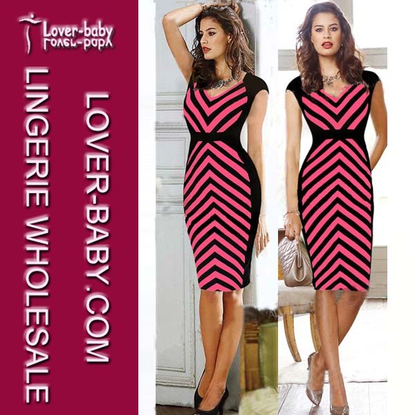 Fashion Striped MIDI Medium Length Sexy Lady Evening Dress (L36026-2)