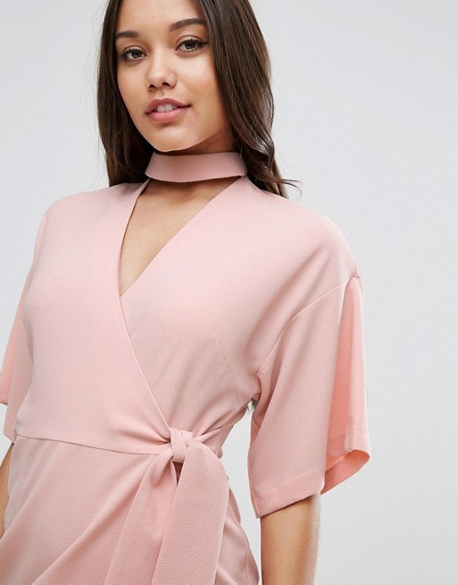 Wrap MIDI Dress with Choker Neck