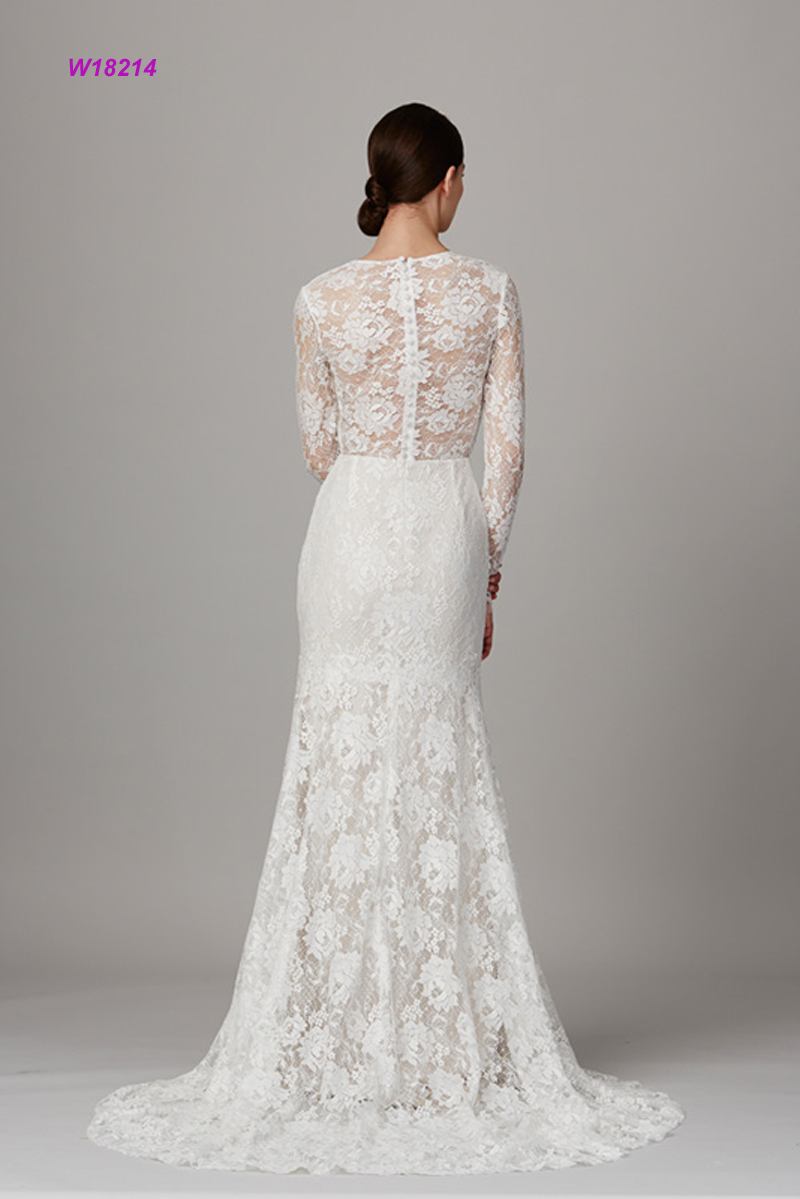 Long Sleeve V Neck Lace Wedding Dress