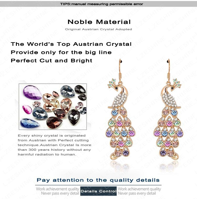 18k Gold Plated Crystal Peacock Women's Earrings (ER0040-C)