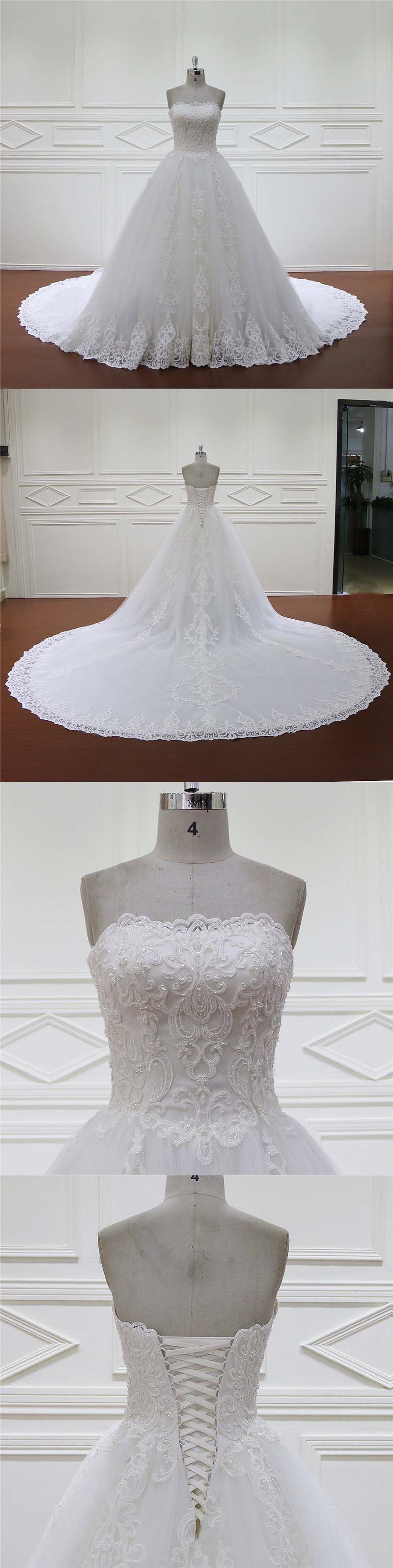 Shining Applique Lace Backless Wedding Dress