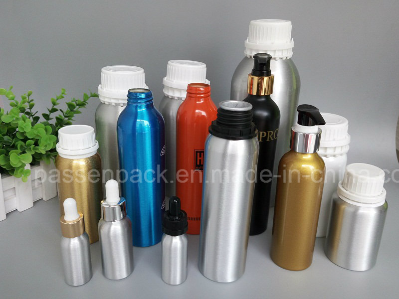 Empty Chemical Aluminum Bottle with White Plastic Tamper-Proof Cap (PPC-AEOB-014)