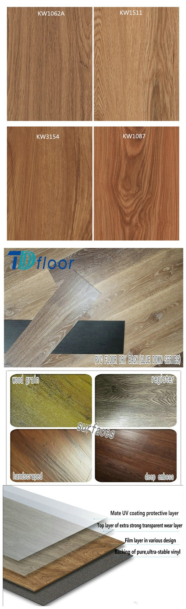 Wooden Virgin Glue Down Cheep Cost PVC Vinyl Floor