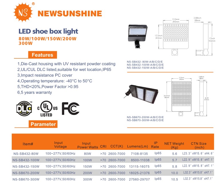 11038lm 100W LED Shoe Box Light with 5 Years Warranty