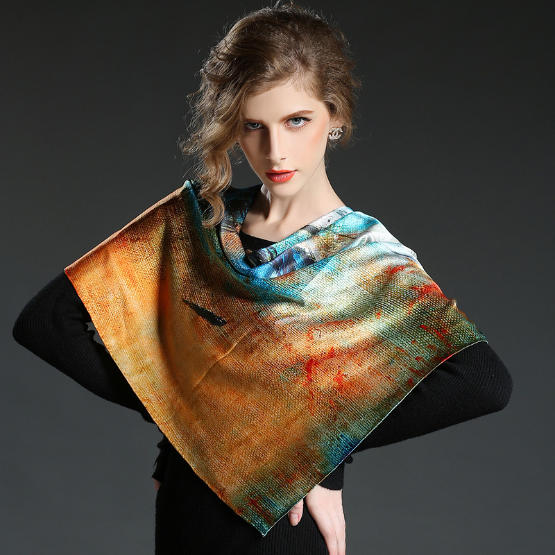 Multicolor Printed Silk Satin Horse Big Square Scarf Shawl 100 * 100 Cm