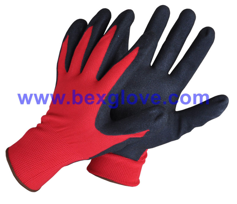 13 Gauge Nylon Liner, Nitrile Coating, Sandy Finish Safety Gloves