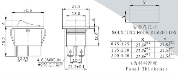 Soken 250VAC 16A T100/55 CQC Rocker Switch