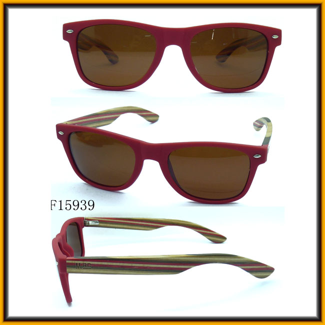 F15939 Mirrored Lens Custom Sunglasses with Bamboo Temples