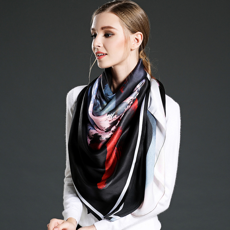 Black Woman 100% Silk Satin Big Square Scarf