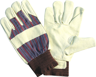 Pig Grain Leather Stripe Cotton Back Knit Wrist Work Glove