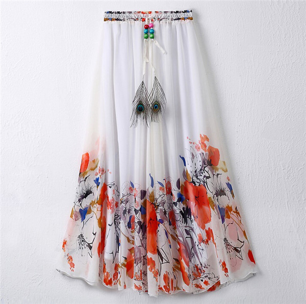 2016 Latest Design Women Printed Chiffon Beach Bohemian Skirt (16701)