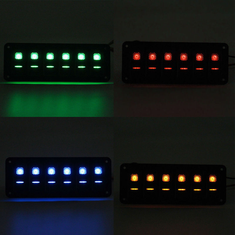 Car RV Marine Boat 6 Gang Double LED Light Fog Work Spot Rocker Switch Panel