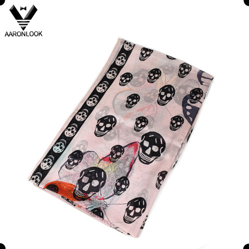 Women's Wholesale High Quality Skeleton Head Printed Silk Scarf