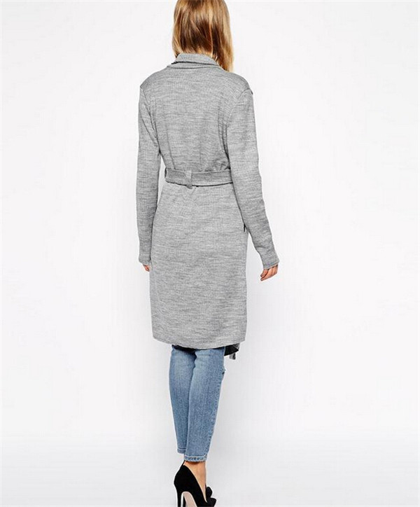 European Style Casual Winter Women Long Knit Coat with Belt