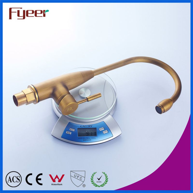 Fyeer Brass Body High Arc Antique Brass Kitchen Sink Faucet