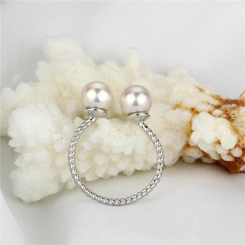 6mm AAA Round Real Freshwater Two Pearl Ring