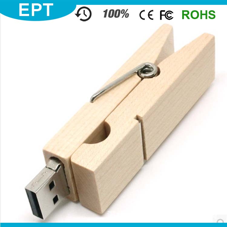 Real Clip Wood Material OEM Wholesale USB Flash Drive (TW034)