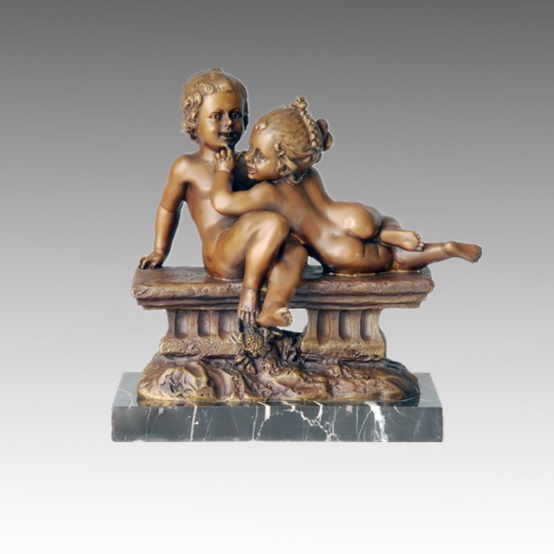 Kids Statue Little Brother&Sister Bronze Sculpture, J. Daste TPE-218