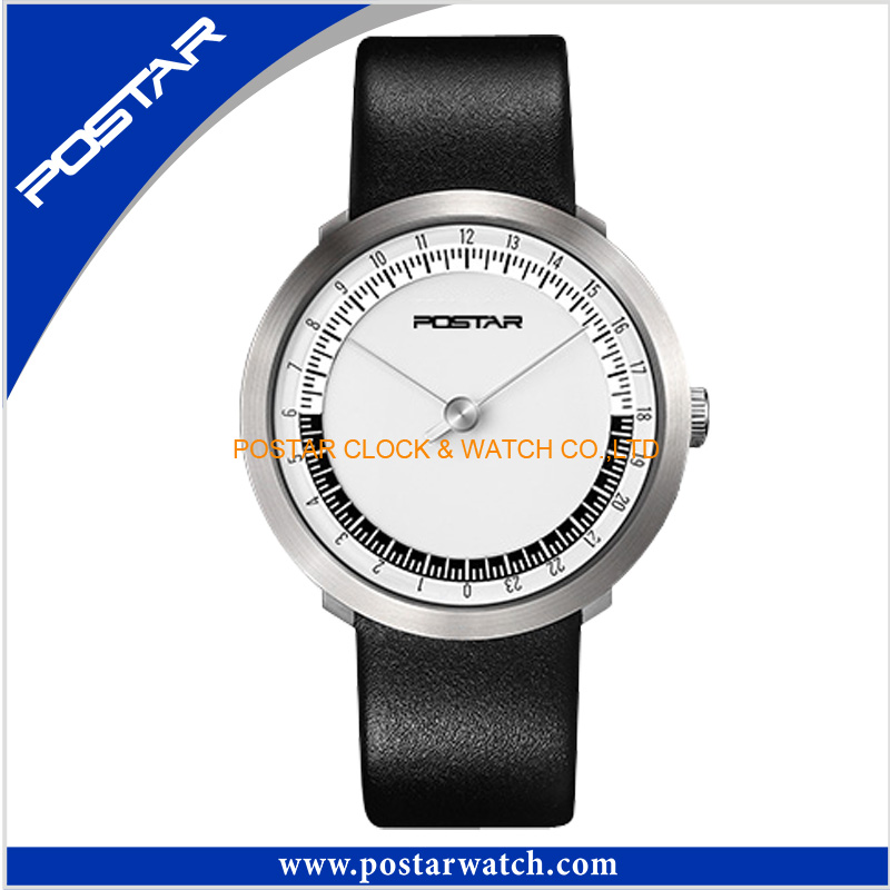 Stainless Steel Watches Quartz Movement with Genuine Leather Wristlet