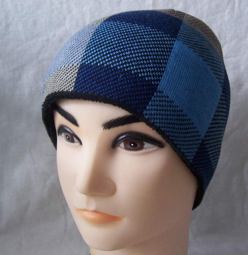 Checked Pattern Knitted Beanie Warm Hat with Fleece Inside (1-2543)