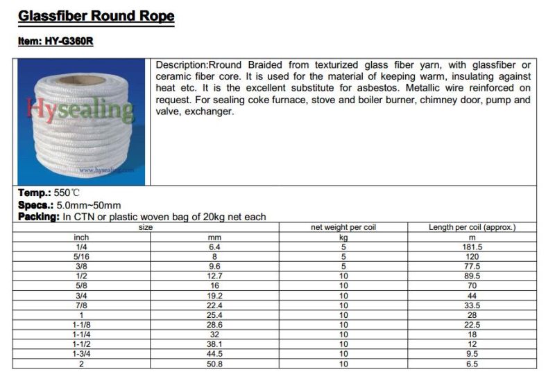 Round Braided Fiber Rope Glass for Insulation